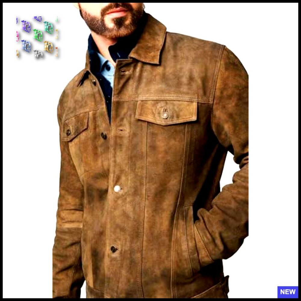 Premium Suede Leather Bomber Jacket Men's Classic Western Style Coat - Picture 2 of 4
